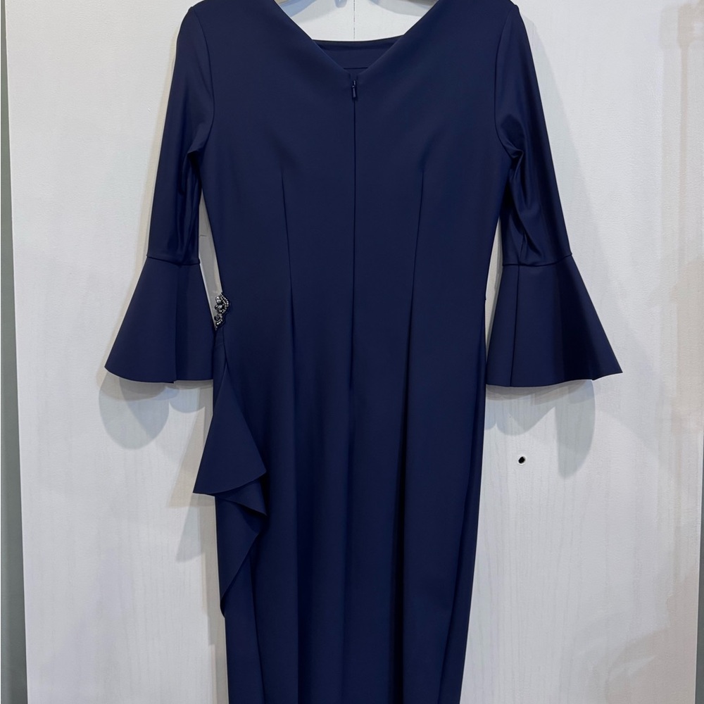 Alex Evenings Navy Sheath‎ Dress Cocktail, 3/4 Bell Sleeve, Knee Length, Sz 4 - Picture 8 of 12
